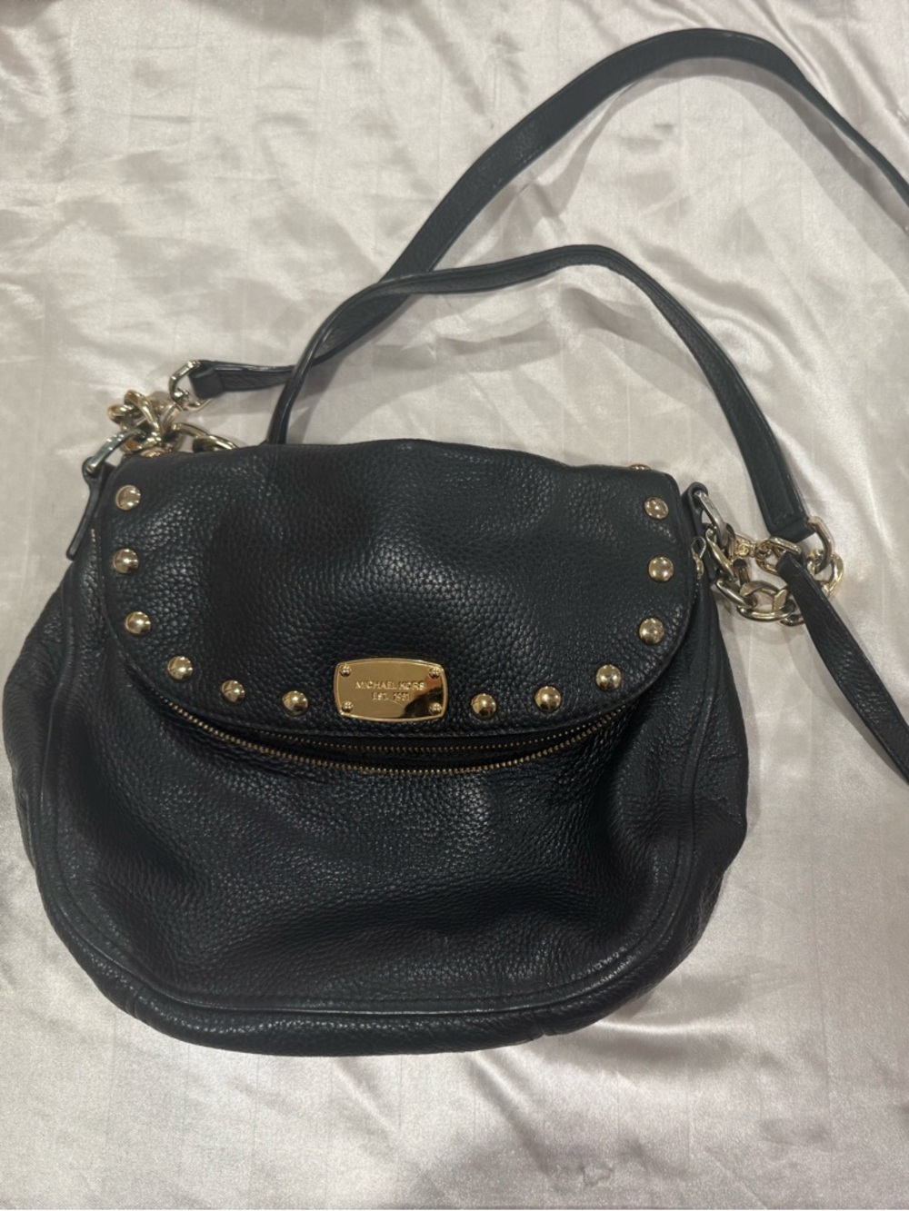 Michael Kors Black Pebbled Leather Crossbody with Gold Hardware